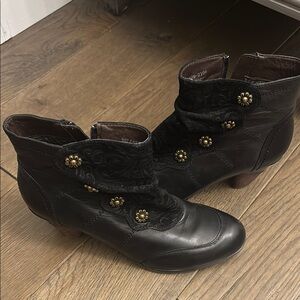 Black Leather Ankle Boots with Gold Accents